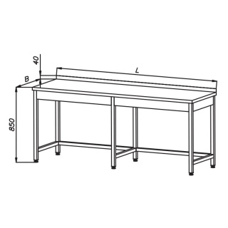 Stół roboczy E 1031 Eco, z blatem 1900x600mm, wysokość 850mm, nierdzewny, rant z tyłu