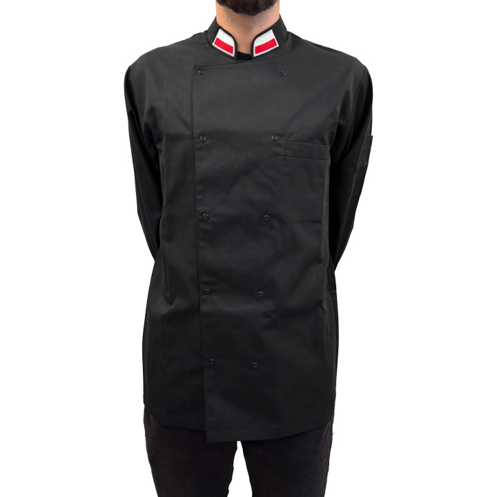 Bluza kucharska z długim rękawem, dwurzędowa, męska, czarna, rozmiar M/182, wzór 1d