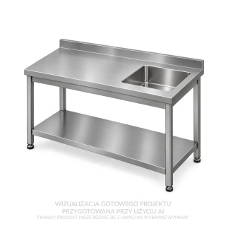 Stół ze zlewem 1-komorowym, półką i rantem tylnym EGAZ E 2040P