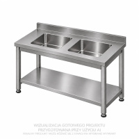 Stół ze zlewem 2-komorowym i rantem tylnym EGAZ E2240